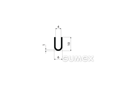 "U" Gummiprofil, 10x6/4mm, 70°ShA, EPDM, -40°C/+100°C, schwarz, 